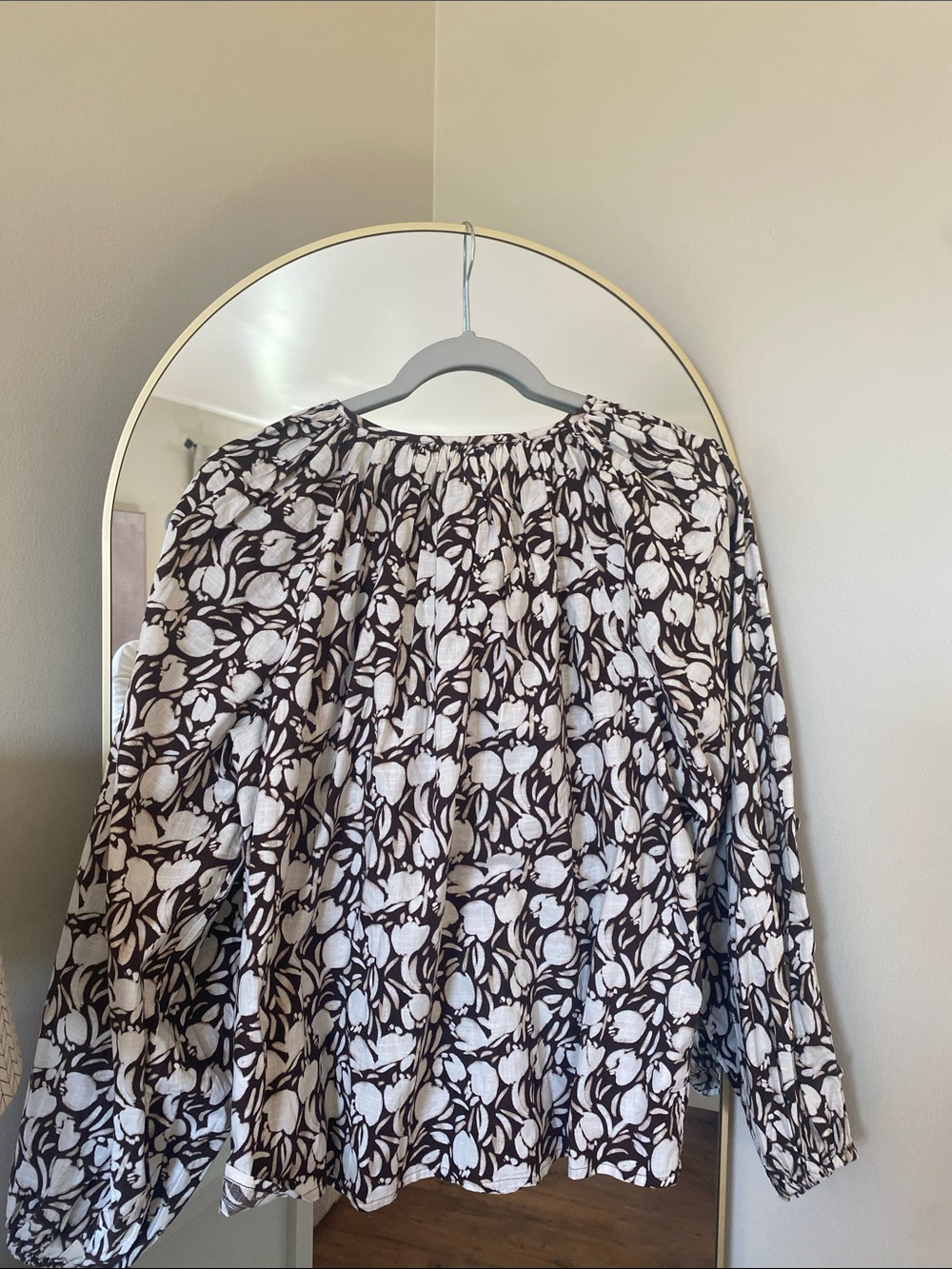 LOFT Brown & White Floral Balloon-Sleeve Blouse - Picture 6 of 9